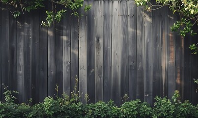 Rustic wooden fence with green foliage.