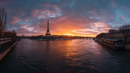 Fototapeta premium Eiffel Tower and Paris city in the evening, France