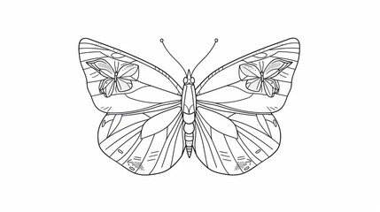 Obraz premium Detailed Line Drawing of a Butterfly with Intricate Wing Patterns