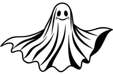 Vector Line Art Halloween Ghost on White Background – Spooky & Minimalistic Design