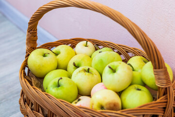 Shot of the freshly picked apples in the basket. Food
