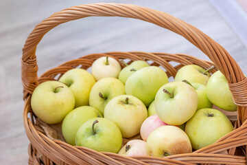 Shot of the freshly picked apples in the basket. Food