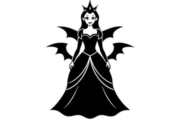 Elegant Vector Line Art Princess Halloween Design on White Background