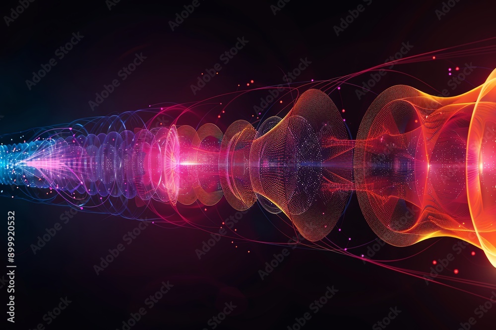 Poster abstract colorful light waves and energy patterns on a dark background, depicting futuristic technol