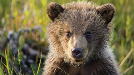 Obraz premium Large Carpathian brown bear portrait in the woods Europe Romania.