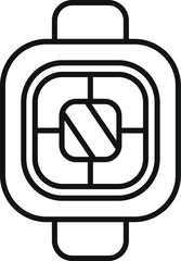 Black and white icon of a smart watch showing a fitness app interface with an activity tracker
