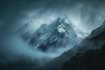 Obraz premium scary foggy mountain at nigh