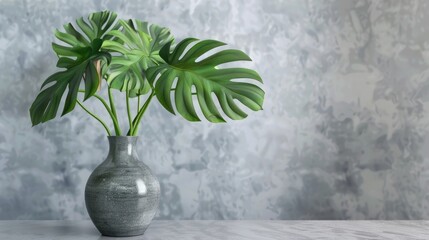 Stock photo of vase with fake plant leaves