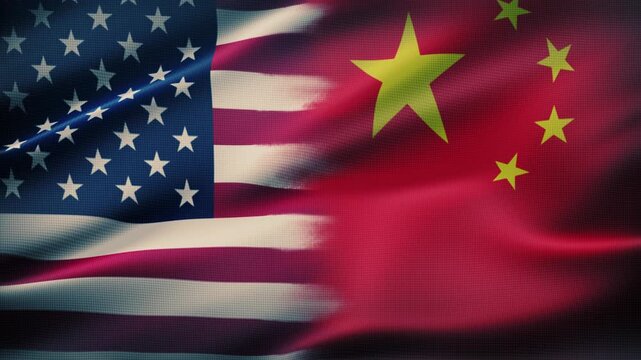 USA vs China flag fluttering in the wind