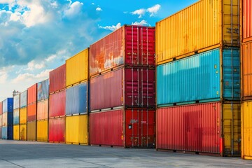 Fototapeta premium Stacks of cargo containers at port, logistics hub, international trade