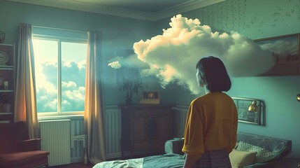 woman observing astonishing surreal clouds