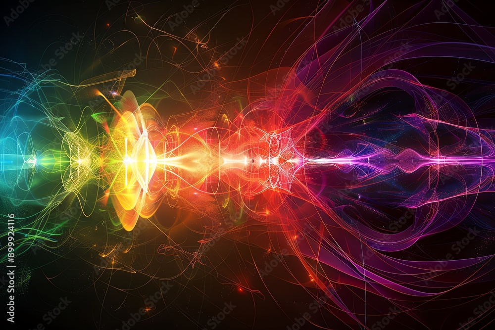 Fototapete vivid abstract colorful light waves on a dark background, creating a vibrant and dynamic visual patt