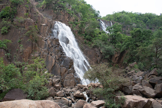 lodh waterfalls of "burha river", highest waterfalls in jharkhand, india, a picturesque tourist destination inside dense "palamou tiger reserve"