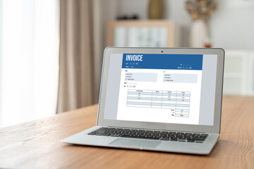 Fototapeta premium Invoice on computer screen from accounting application. Computer program for financial and budget of corporate business. Snugly.