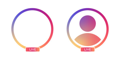 Live social network profile illustration in blank and filled variations. Colorful gradient. Vector icons in flat style