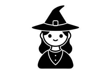 Cute Witch Cartoon Vector Icon Illustration - Vector Line Art