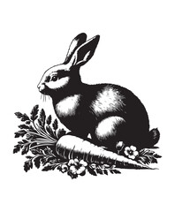 rabbit and carrot vector art,graphics rabbit and carrots icons set,vintage illustration rabbit and carrot clipart,vector rabbit and carrots flat style artwork design