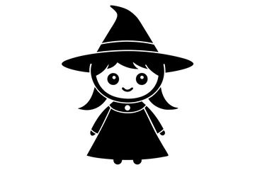 Cute Witch Cartoon Vector Icon Illustration - Vector Line Art