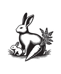 rabbit and carrot vector art,graphics rabbit and carrots icons set,vintage illustration rabbit and carrot clipart,vector rabbit and carrots flat style artwork design