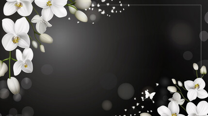 Memorial banner for a funeral service home featuring a border of white orchids. Text space available.
