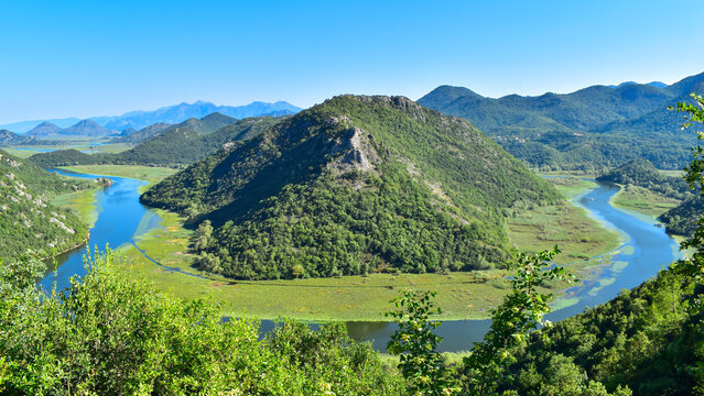 River in mountains landscape.. Skadar Lake National Park Montenegro.