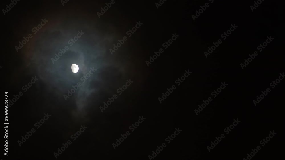 Wall mural the moon in the dark night sky is surrounded by glowing clouds. moonlight on a cloudy night. natural
