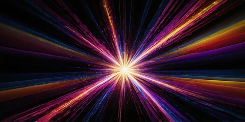 Bright explosion of colorful lights with black background, abstract background wallpaper in rainbow...