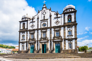Fototapeta premium Church on square in Saota Cruz das Flores town, Flores island, Azores, Portugal