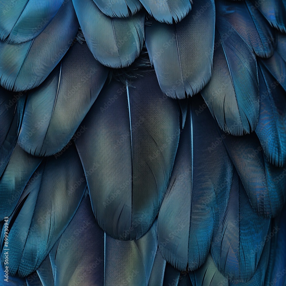 Poster Vibrant Peacock Feather Pattern Displaying Iridescent Blues on Soft Colored Background