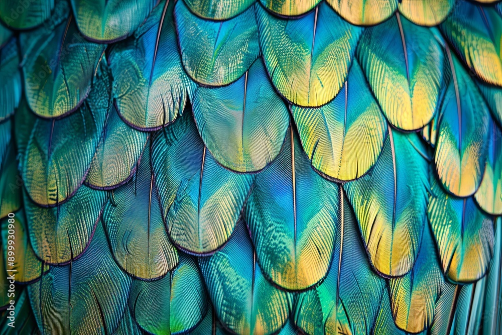 Poster Vibrant Peacock Feather Pattern in Soft Colors Against a Gentle Background