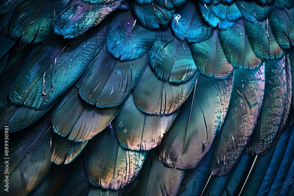 Poster Elegant Peacock Feathers Showcasing Iridescent Colors Against a Soft Isolated Background in Subtle Tones