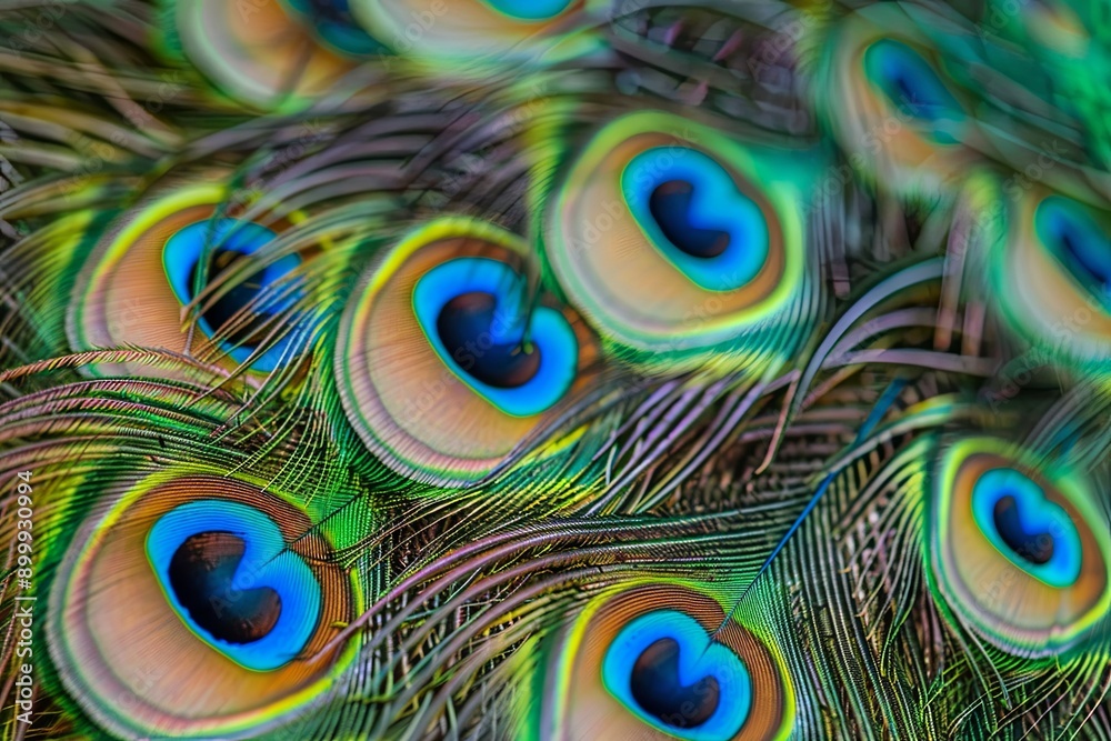 Poster Vibrant Peacock Feathers Displaying Intricate Patterns On A Soft Color Background