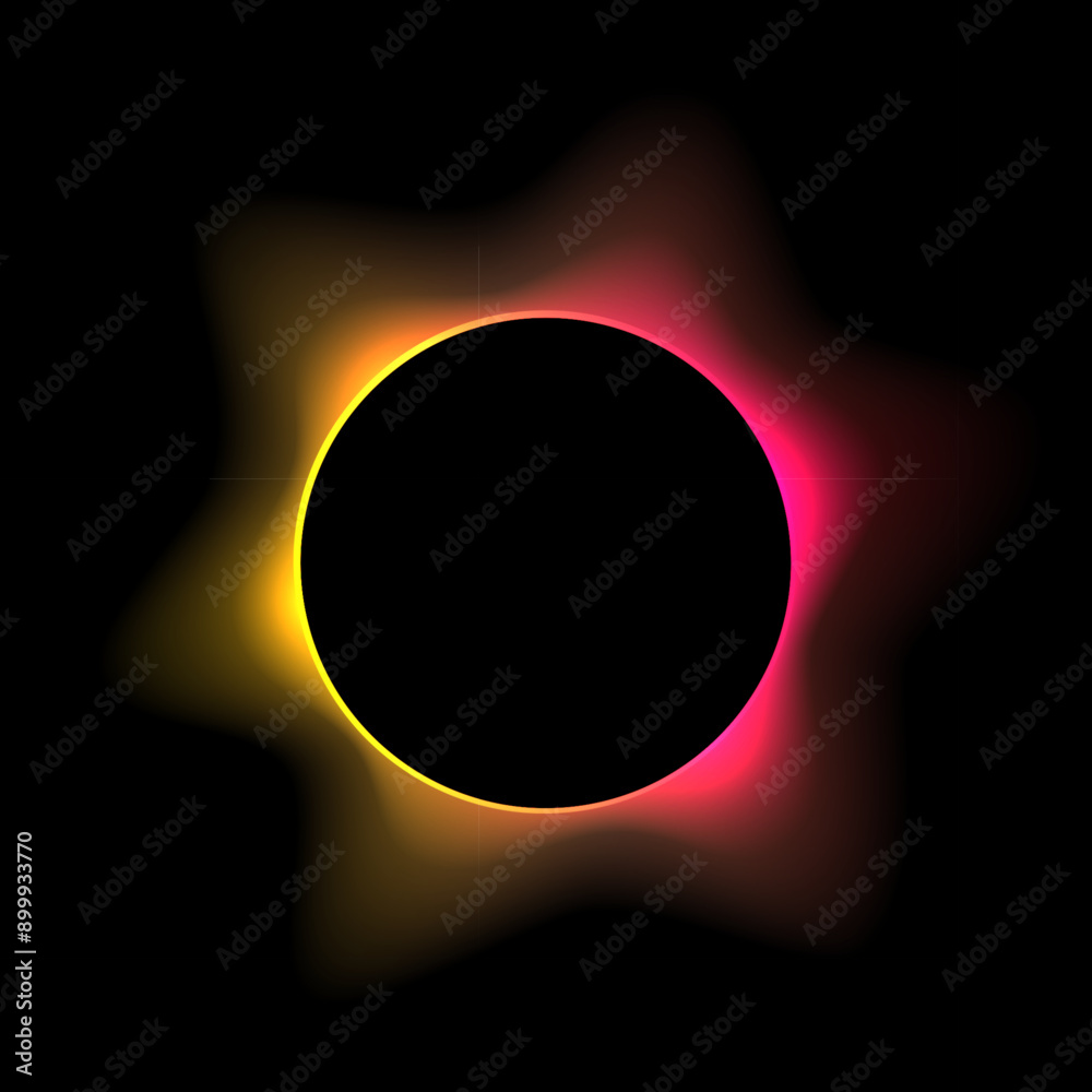 Wall mural neon color round frame with gradient effect. abstract blurred red yellow light circle background. co