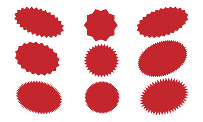 Set of colorful Star burst sticker vector set. rectangle and square, oval and circle shapes with wavy edges. starburst flower sale badge. tags or labels. Vector flat illustration.