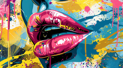 Colorful Lips Graffiti Art.