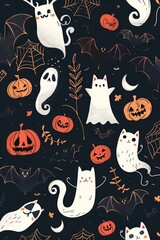 Playful Halloween Pattern with Ghosts and Pumpkins