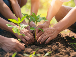 Hands Planting Trees in Soil.