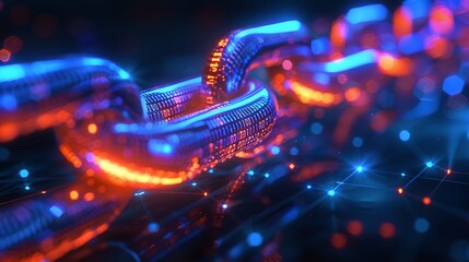 Close-up view of a chain link covered in sparkling droplets, with a bokeh light effect in the background.