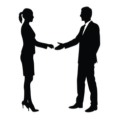 Fototapeta premium a business man and woman are hand shakeing, vector art illustration, flat style, isolated white background