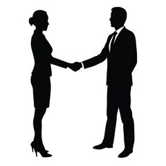 a business man and woman are hand shakeing, vector art illustration, flat style, isolated white background