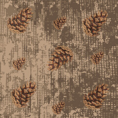 Abstract pattern with pine cones on a  browen backgraund