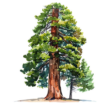 recommend clip art: Watercolor painting of a general Sherman tree, isolated on a white background, general sherman tree vector