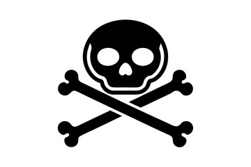 Vector Line Art Halloween Skull and Crossed Bones Icon - Perfect for Spooky Designs