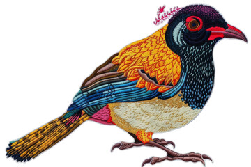 Colorful Embroidered Bird Illustration for Design, Print, Card, Poster