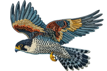 Vivid Peregrine Falcon Embroidery Patch NatureInspired, Colorful Bird Design for Apparel, Crafts, and Accessories