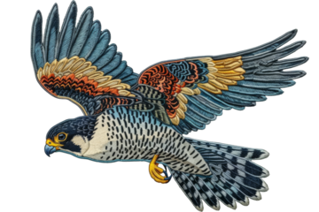 Vivid Peregrine Falcon Embroidery Patch NatureInspired, Colorful Bird Design for Apparel, Crafts, and Accessories