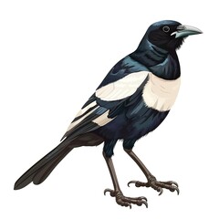 Fototapeta premium Magpie Vintage Revival animal fashion cartoon isolated whitebackground 16:9