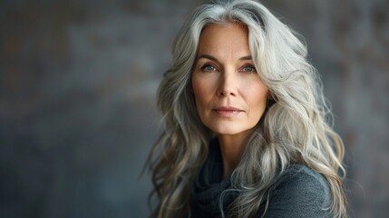 Naklejka premium A portrait capturing the elegance and grace of a stylish mature woman.