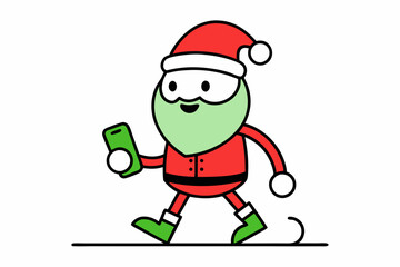 Vector Line Art of Cute Christmas Santa Claus - Cartoon Clipart Design