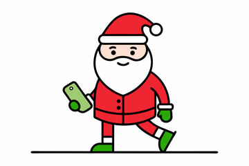 Vector Line Art of Cute Christmas Santa Claus - Cartoon Clipart Design